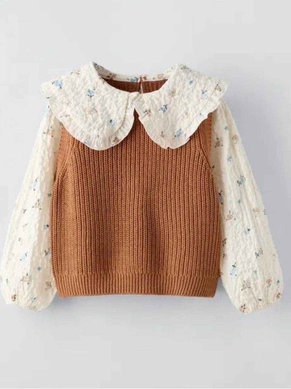 NWT Zara Girls Floral Ruffle Collar Knit Sweater Size 6